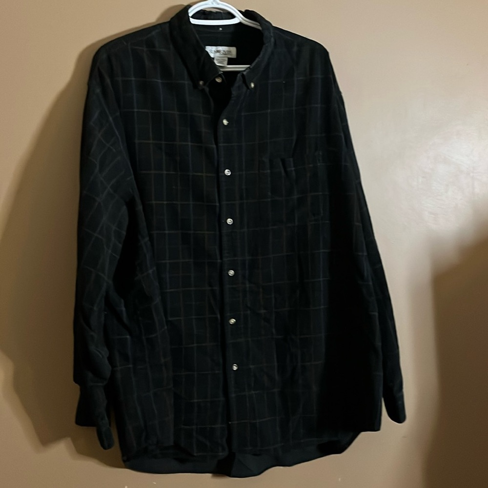 😄Pinstripes light corduroy dress shirt. L5
